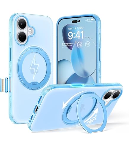 TORRAS iPhone 16 用 ケース カメラコントロールボタン付き【海色の癒し・多機能360°回転スタンド】縦横両対応 マグネット搭載 MagSafe TORRAS iPhone 16 用 ケース カメラコントロールボタン付き【海色の